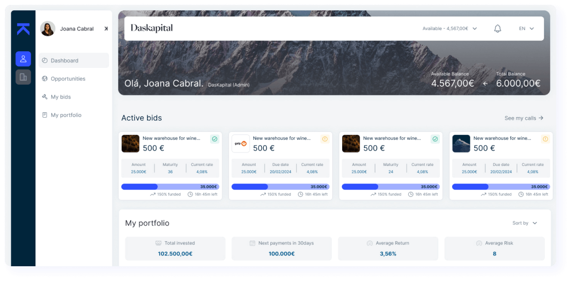Screen of the registration area of the Daskapital online investment platform.